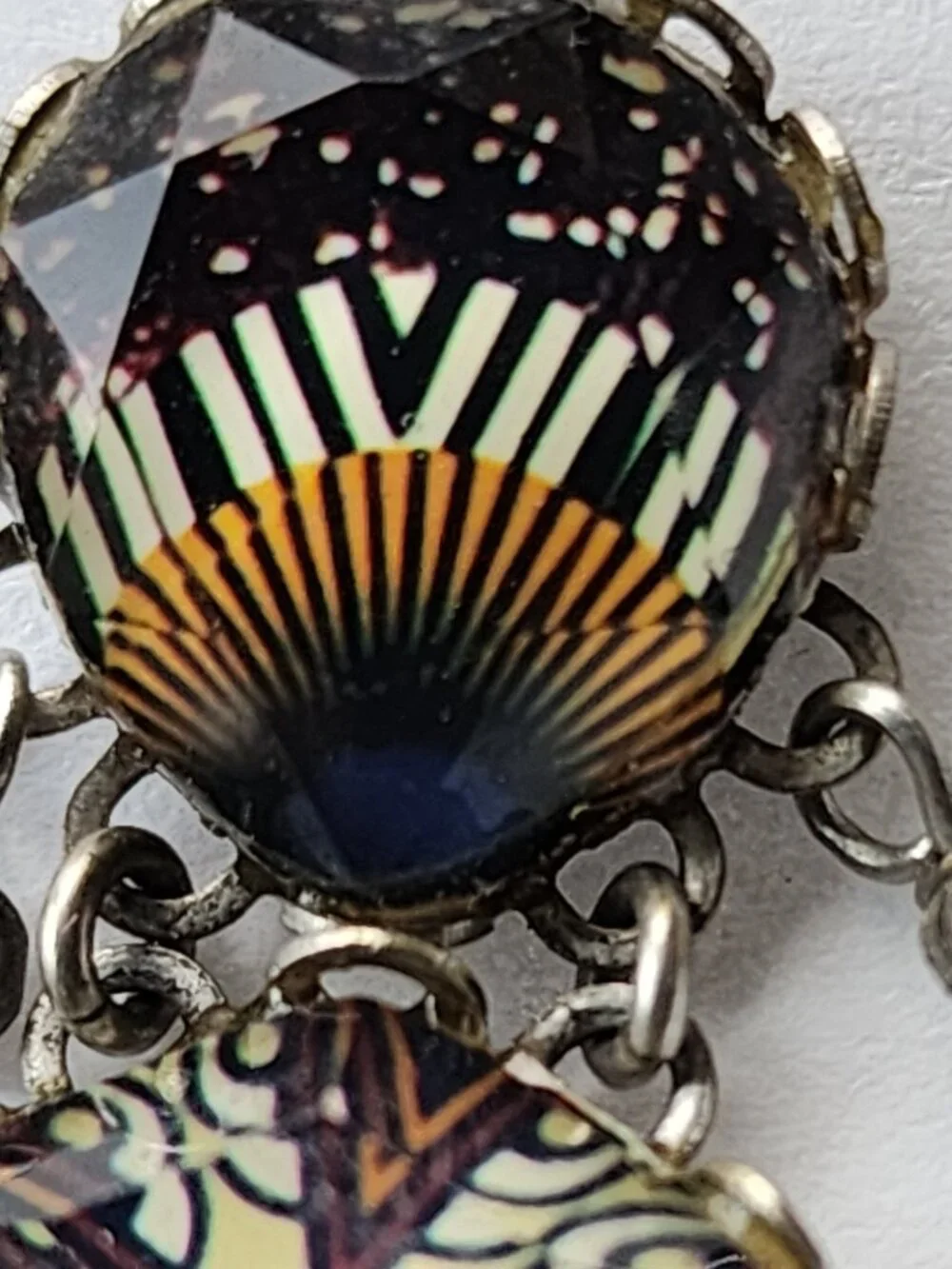 OOAK Ayala Bar Handcrafted, Fabric Inlay, Faceted Lucite & Metal Bead Earrings!! - Picture 5 of 16